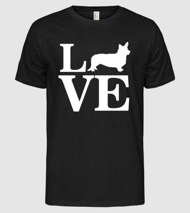 LOVE CORGIE model negru pe tricou