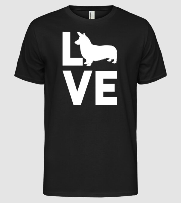 LOVE Corgie model negru pe tricou