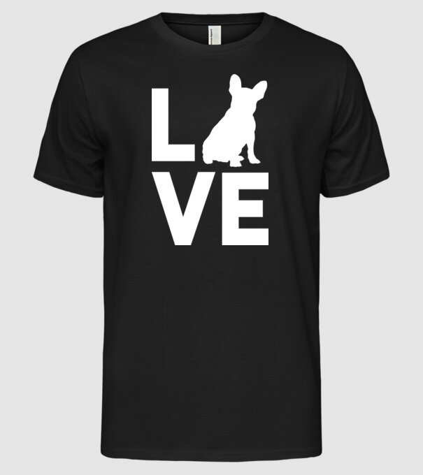 LOVE Bulldog francez model negru pe tricou