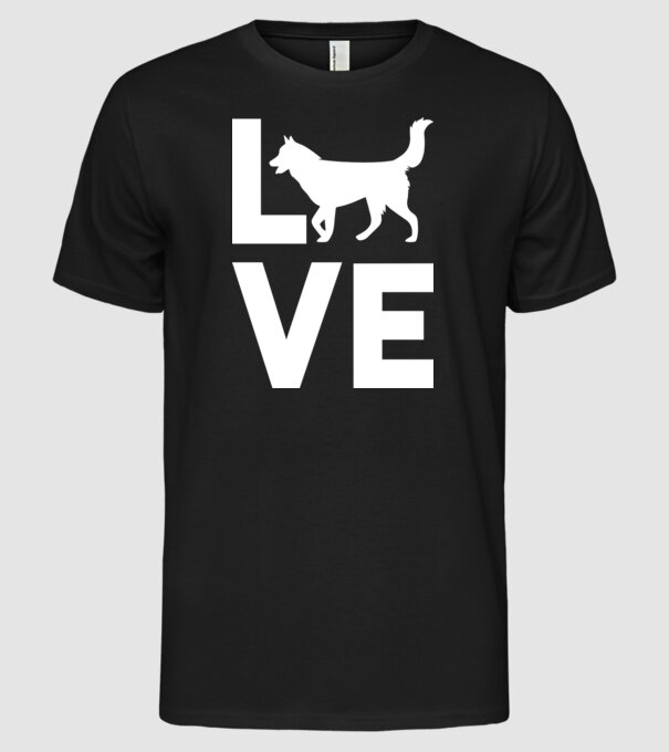 LOVE Husky model negru pe tricou
