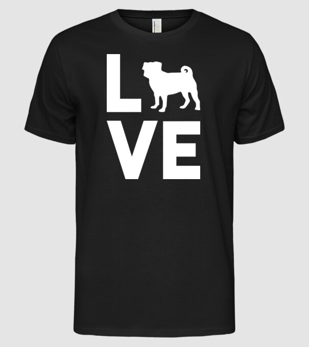 LOVE Mops model negru pe tricou