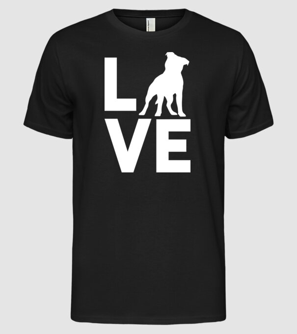 LOVE Staffordshire Terrier model negru pe tricou