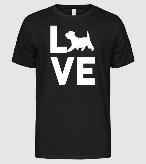 LOVE Westie model negru pe tricou