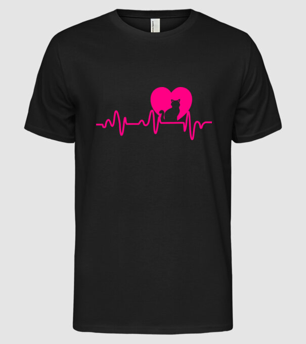 Pisică heartbeat model negru pe tricou