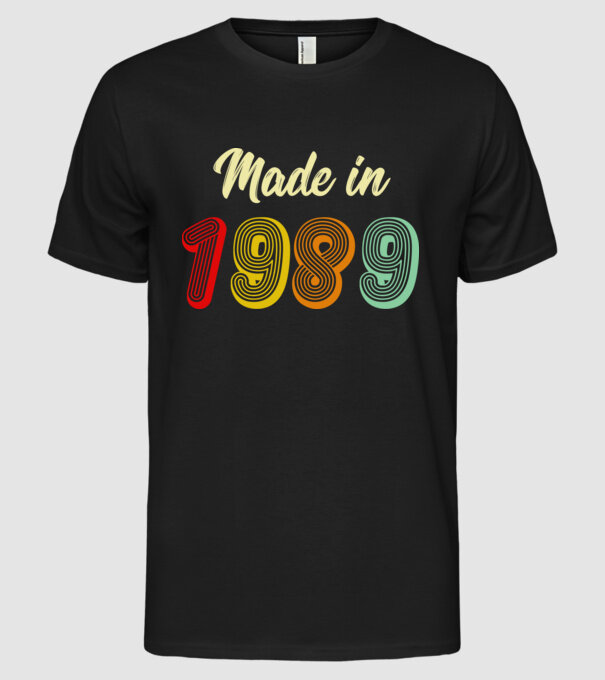 made in 1989 retro model negru pe tricou