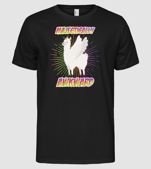 Majestically Awkward model negru pe tricou