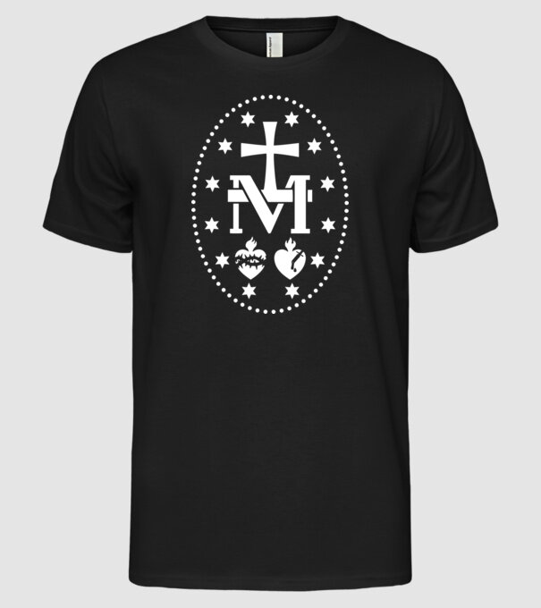 Simboluri medalie Maria model negru pe tricou