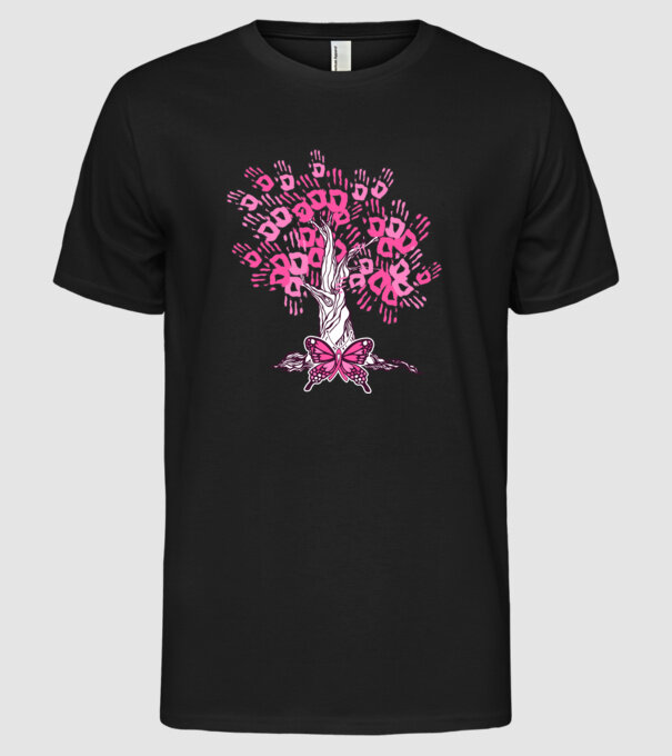 Copac cu fluture lupta împotriva cancerului de sân model negru pe tricou