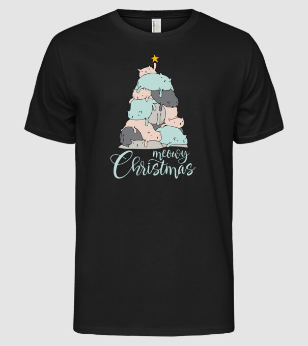 Meowy Christmas model negru pe tricou