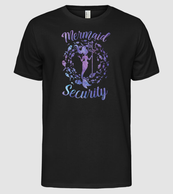 Mermaid Security girls aquarell model negru pe tricou