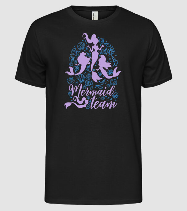 MermaidTeam model negru pe tricou