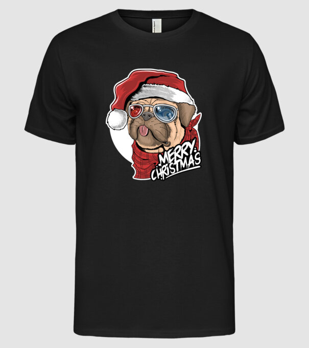 Merry Christmas Mopsz model negru pe tricou