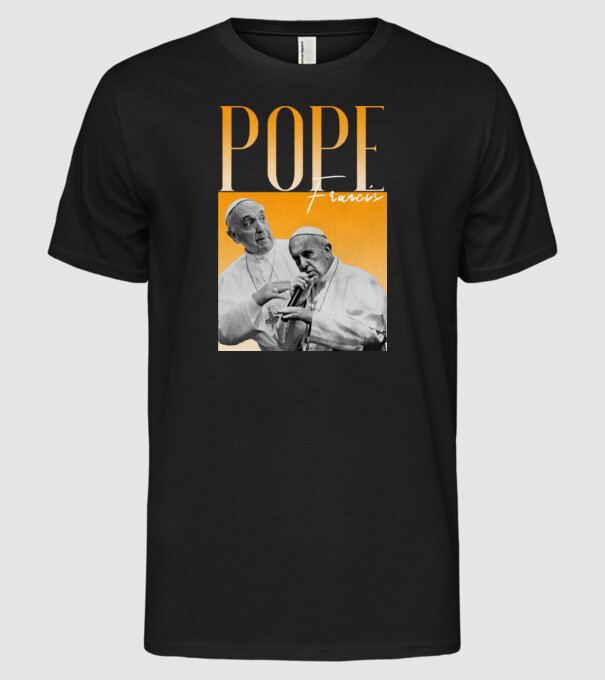 Pope Frances 90s poster model negru pe tricou