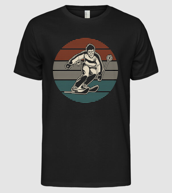 Retro circle ski model negru pe tricou