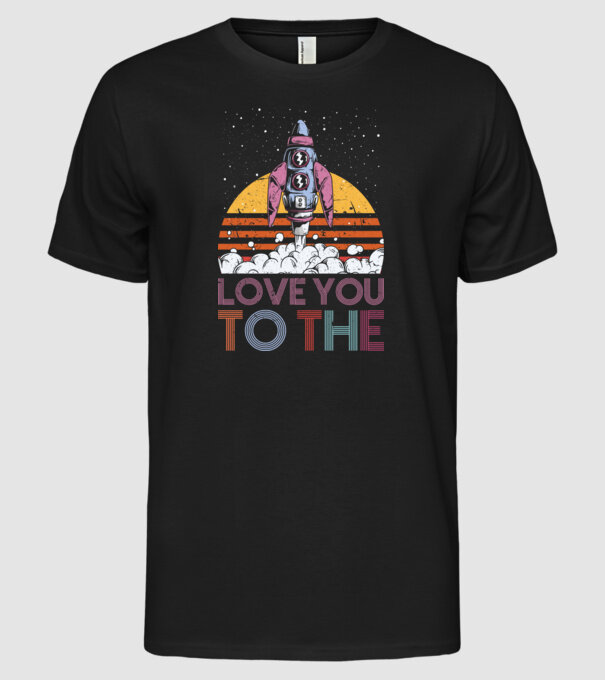 Retro vintage love you to the moon and back ROCKET model negru pe tricou