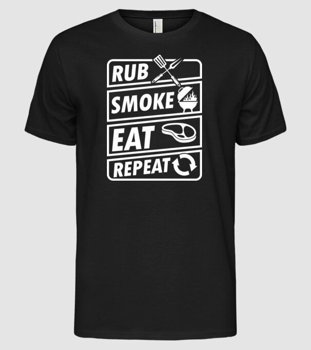 Rub Smoke Eat Repeat model negru pe tricou