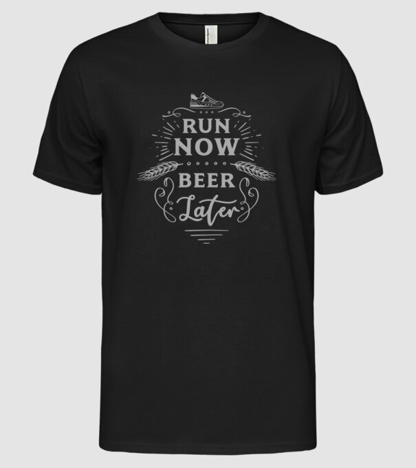 Run now beer later vintage model negru pe tricou