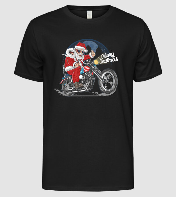 Santa Motocicletă Merry Christmas model negru pe tricou