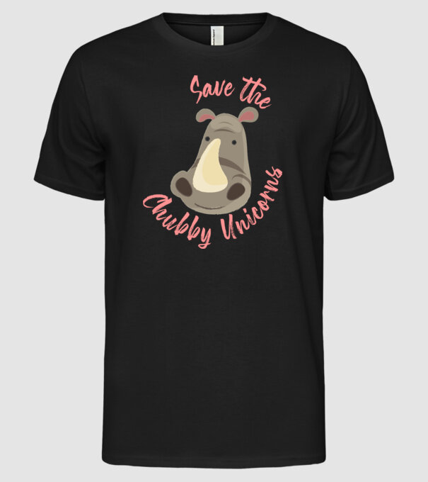 Save the chubby unicorns model negru pe tricou