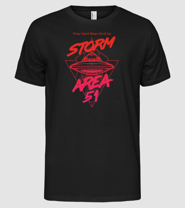 storm area 51 ufo orange model negru pe tricou