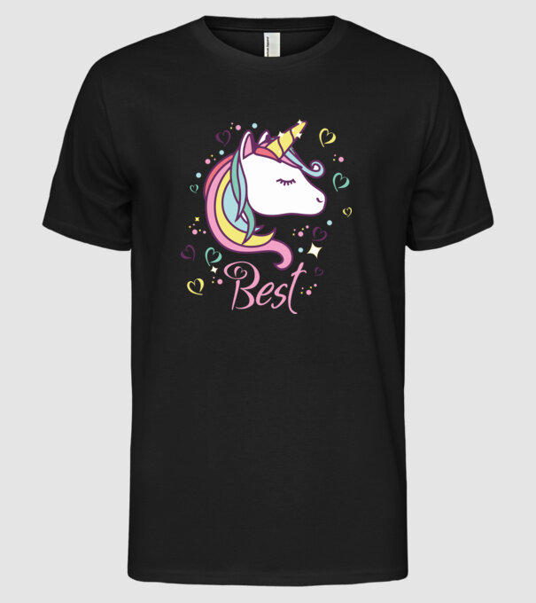 Unicorn Best model negru pe tricou