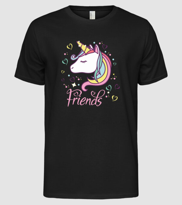 Unicorn Friend model negru pe tricou