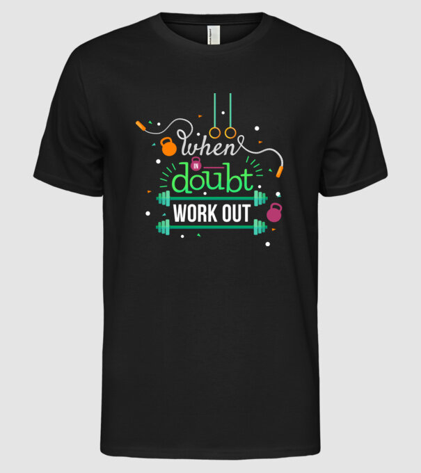 When in doubt model negru pe tricou