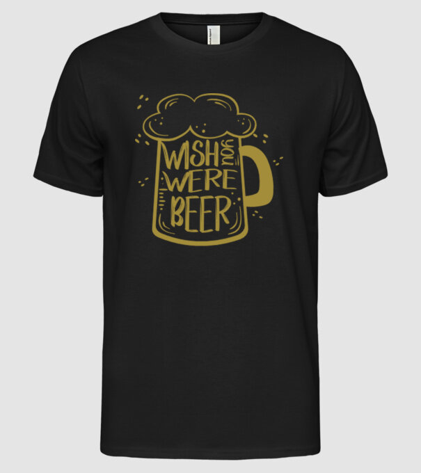 Wish u were beer model negru pe tricou