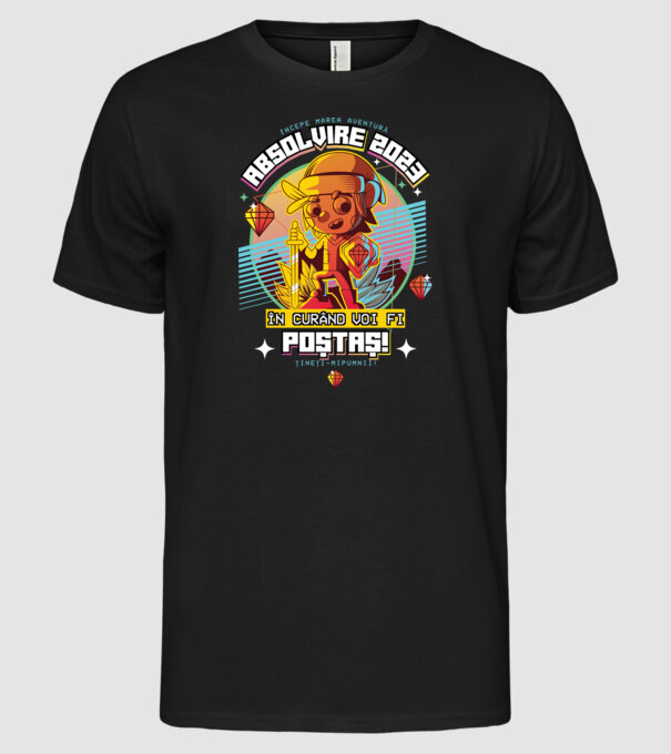 absolvire 2023 poștaș model negru pe tricou