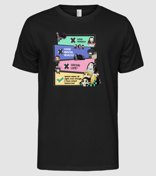 Anime check Demon Slayer model negru pe tricou