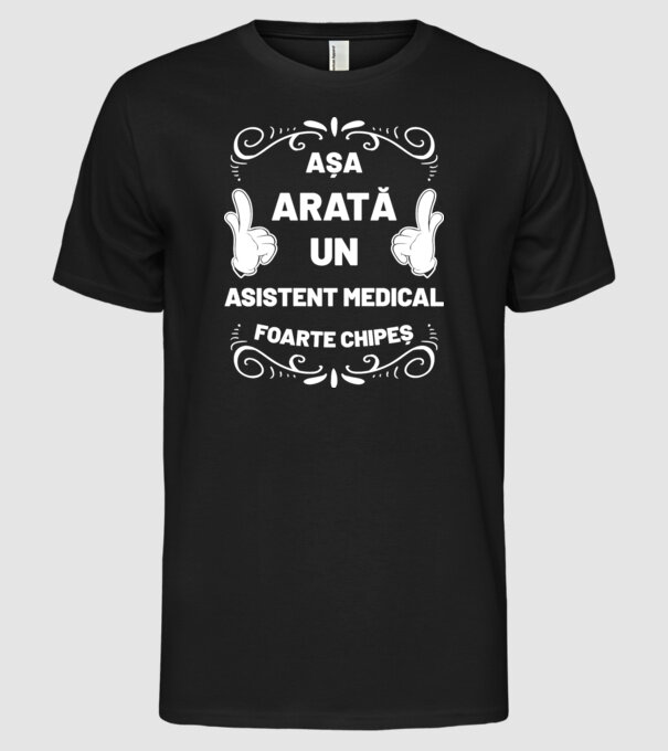 Așa arată un asistent medical foarte chipeș model negru pe tricou