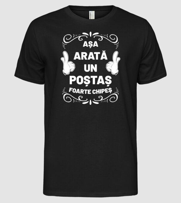 Așa arată un POȘTAȘ foarte chipeș model negru pe tricou