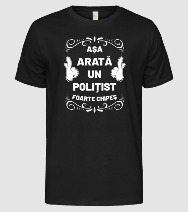 Așa arată un polițist foarte chipeș model negru pe tricou
