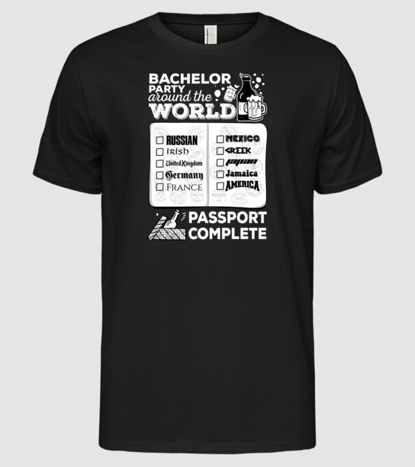 Bachelor Party World tour model negru pe tricou