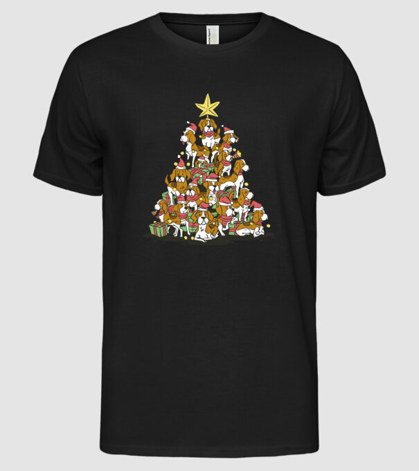 beagle christmas tree model negru pe tricou
