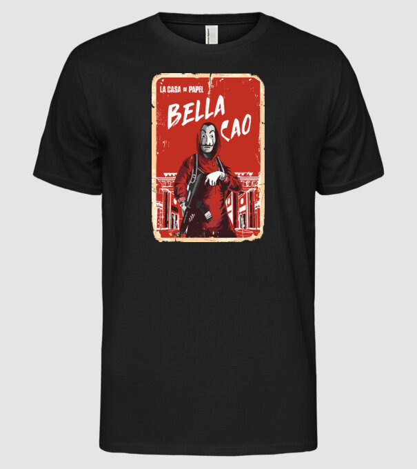 bella ciao poster retro model negru pe tricou