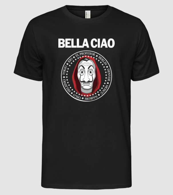 bella ciao stroke white model negru pe tricou