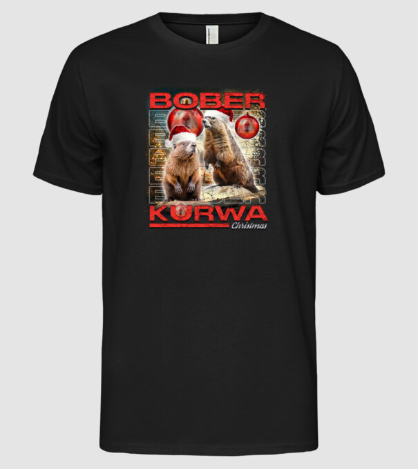 Bober kurwa christmas universe model negru pe tricou