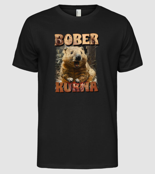 BOBER wombat model negru pe tricou