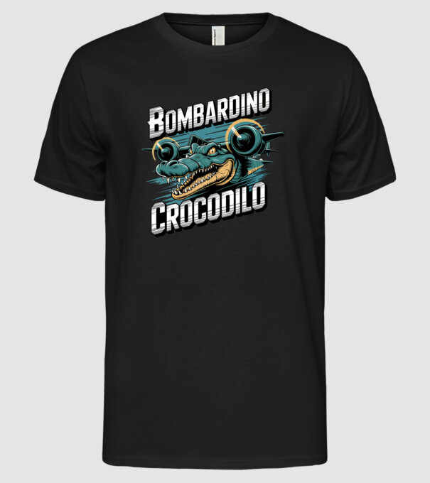 Bombardino Crocodilo 2 model negru pe tricou