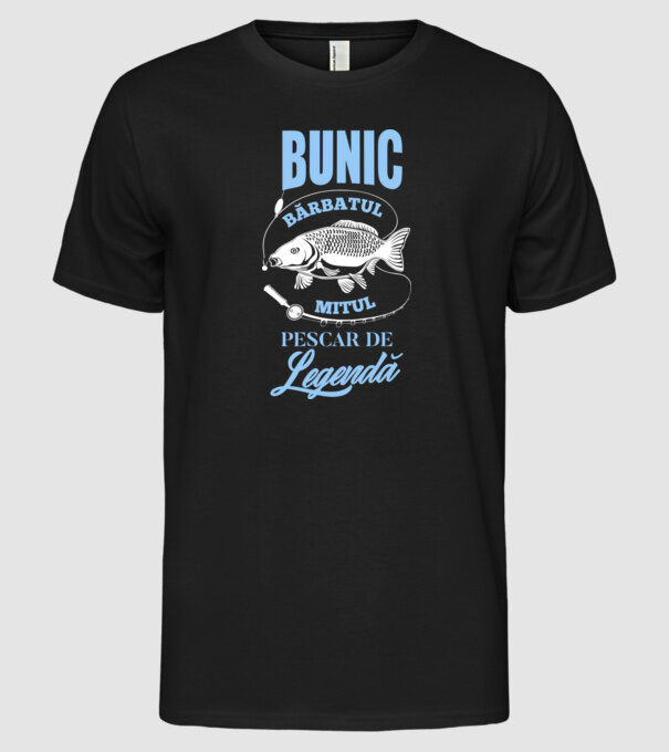 Bunic - bărbatul, mitul, pescar de legendă model negru pe tricou