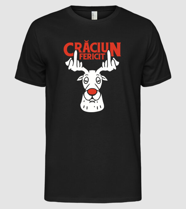 Căprioară de Crăciun antisocială model negru pe tricou