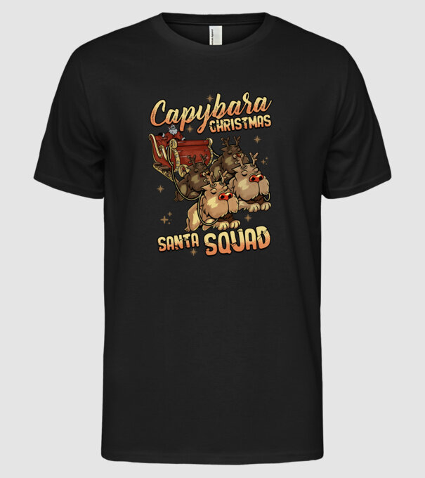 Capybara christmas santa squad model negru pe tricou