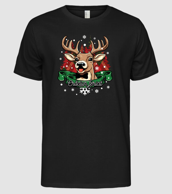 Cerb de Crăciun model negru pe tricou