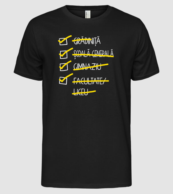 Cheklist educație - Facultate negru model negru pe tricou