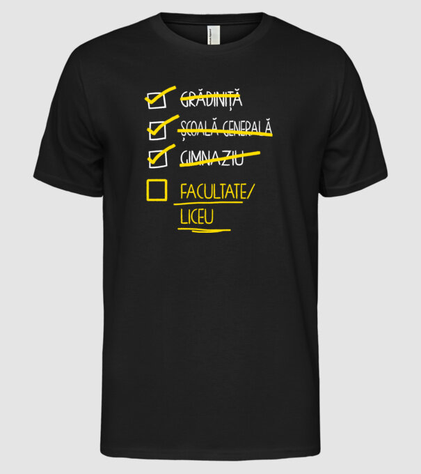 Cheklist educație - Gimnaziu negru model negru pe tricou