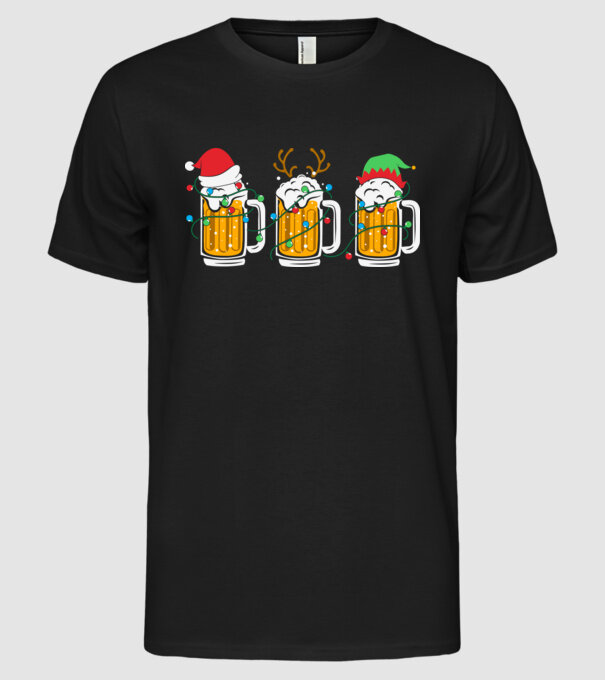 Christmas beer mugs model negru pe tricou
