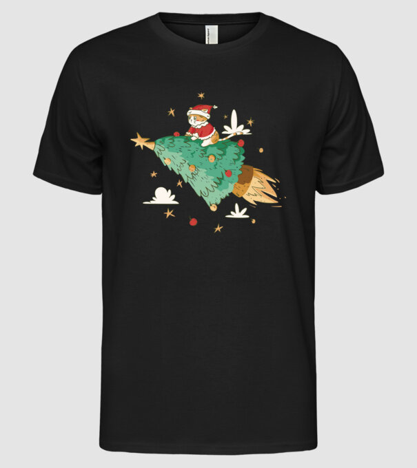 Christmas cat model negru pe tricou