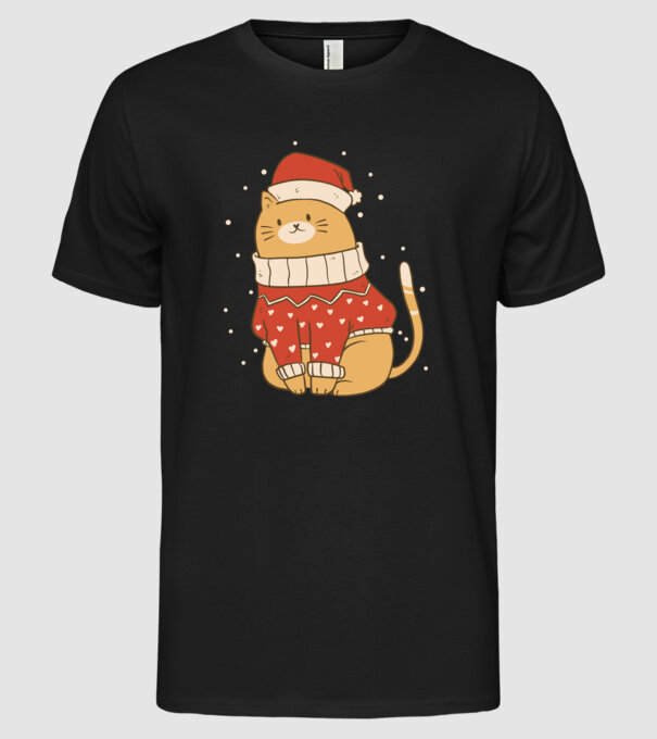 Christmas cat model negru pe tricou