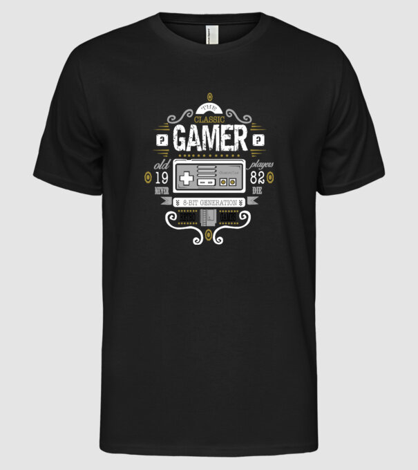 Classic Gamer model negru pe tricou